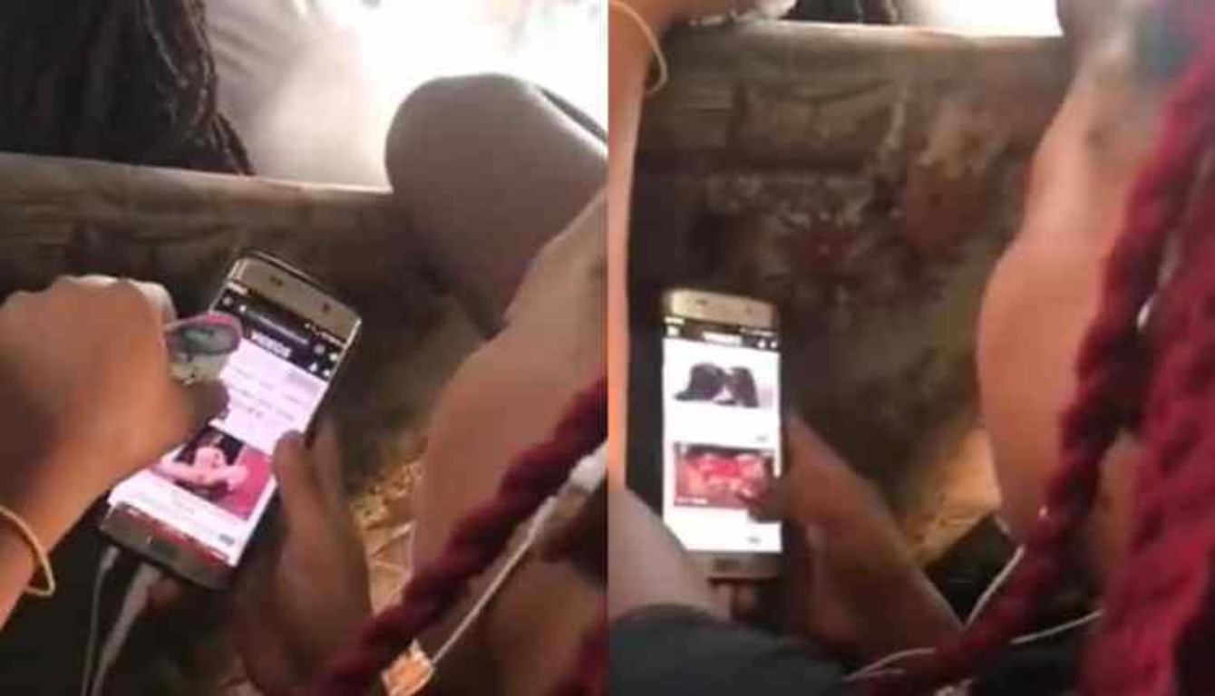 VIDEO: Netizens React In Shock As Beautiful Young Ghanaian Lady Is Filmed Watching P0n0 In Trotro